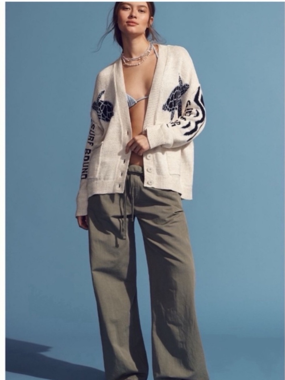 Anthropologie Pilcro Relaxed Sea Turtle Nautical Cardigan Sweater, M - Picture 7 of 17